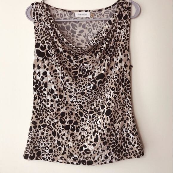 Calvin Klein Cheetah Print Cowl Neck Tank Top Medium - Picture 6 of 7